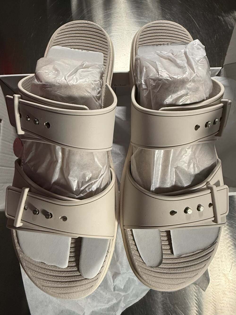 Unbranded Beige Double Buckle Slide Sandals